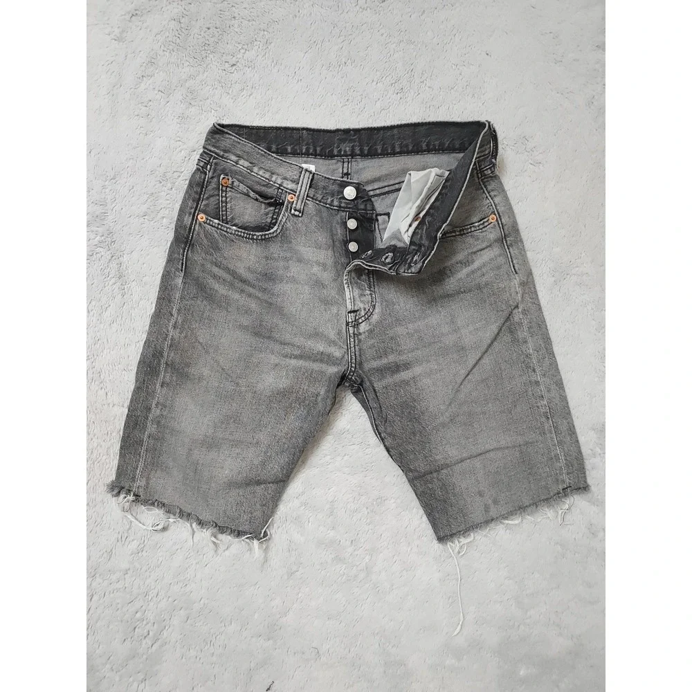 Levis Jean Shorts 501 93 Mens 31 Frayed Denim Button Fly Faded Black Grunge
